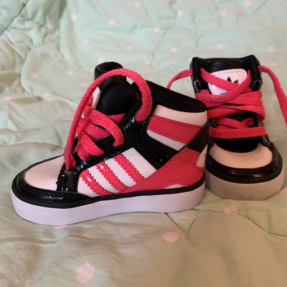 Adidas size 4 black & pink high top sneakers